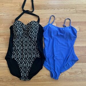 Stylish Black and Blue Women’s One Piece Swimsuit Set